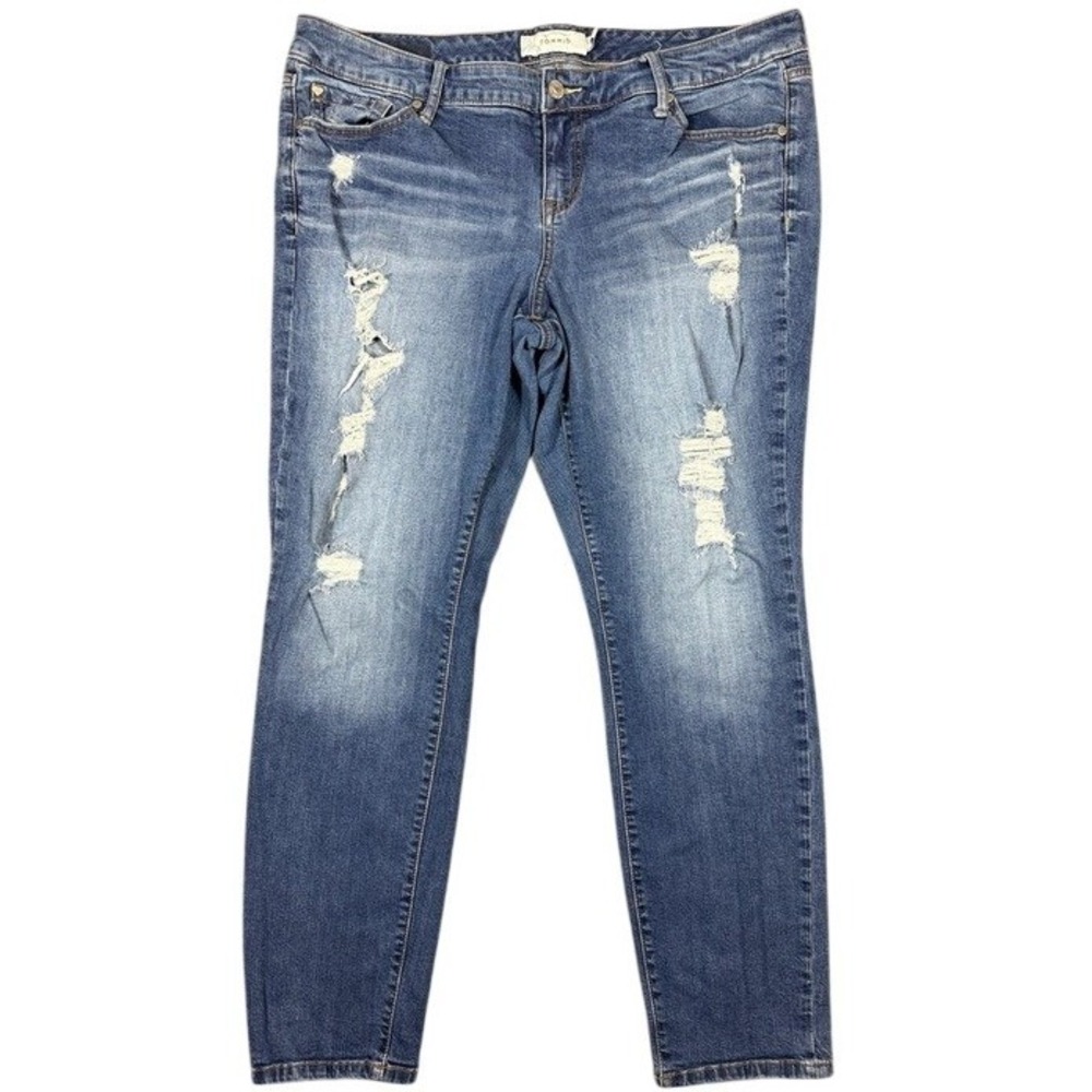 Torrid Women Plus Size 18 Blue Distressed Skinny Jeans Medium Wash Stretch Denim